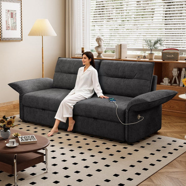 English Elm This Convertible Fleece Sleeper Sofa Seats Three and Folds Flat for Overnight Guests W3820S00048