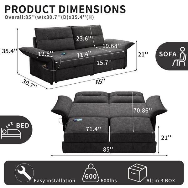 English Elm This Convertible Fleece Sleeper Sofa Seats Three and Folds Flat for Overnight Guests W3820S00048