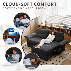 English Elm This Convertible Fleece Sleeper Sofa Seats Three and Folds Flat for Overnight Guests W3820S00048