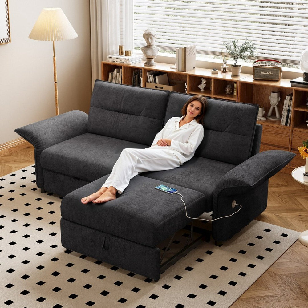 English Elm This Convertible Fleece Sleeper Sofa Seats Three and Folds Flat for Overnight Guests W3820S00048