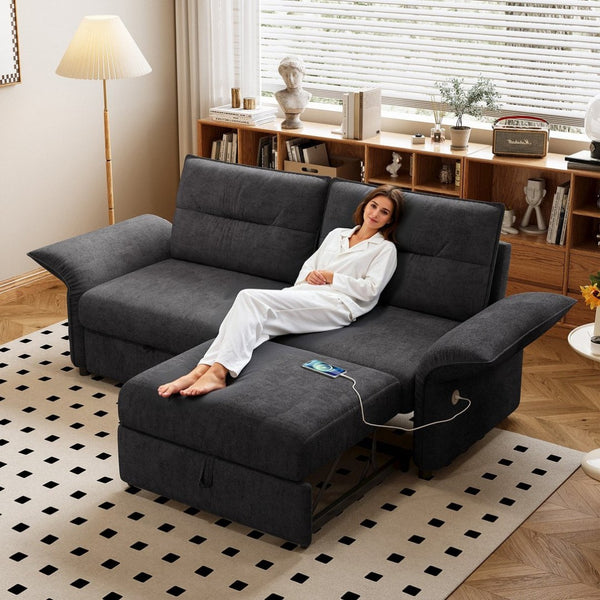 English Elm This Convertible Fleece Sleeper Sofa Seats Three and Folds Flat for Overnight Guests W3820S00048