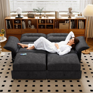 English Elm This Convertible Fleece Sleeper Sofa Seats Three and Folds Flat for Overnight Guests W3820S00048