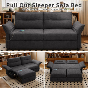 English Elm This Convertible Fleece Sleeper Sofa Seats Three and Folds Flat for Overnight Guests W3820S00048