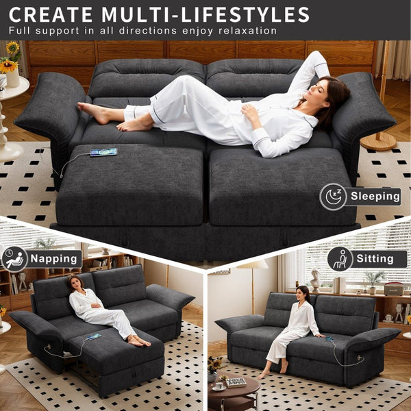 English Elm This Convertible Fleece Sleeper Sofa Seats Three and Folds Flat for Overnight Guests W3820S00048
