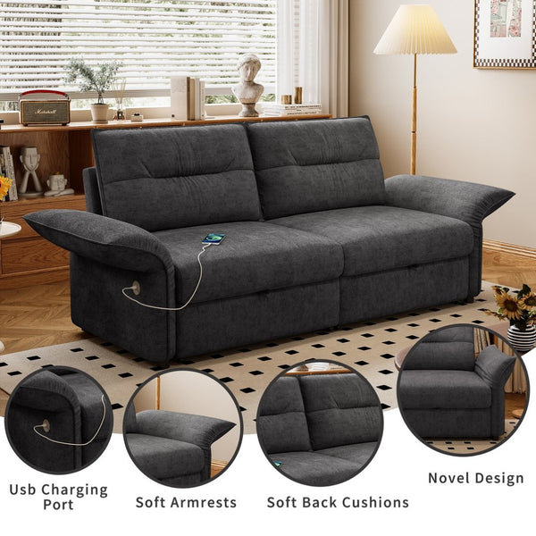 English Elm This Convertible Fleece Sleeper Sofa Seats Three and Folds Flat for Overnight Guests W3820S00048