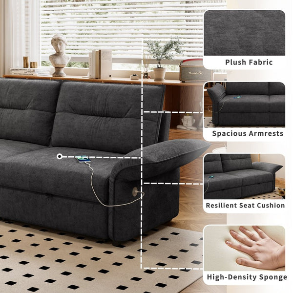 English Elm This Convertible Fleece Sleeper Sofa Seats Three and Folds Flat for Overnight Guests W3820S00048