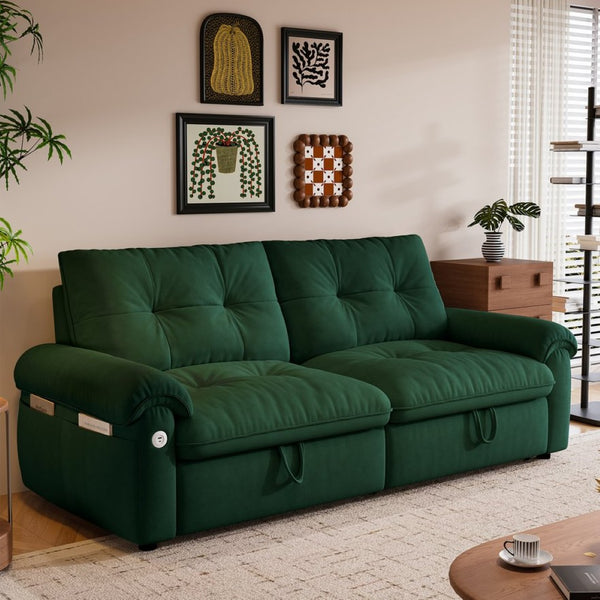English Elm Multi-functional Velvet Sleeper Sofa with Steel Frame for Studios and Guest Rooms W3820S00049