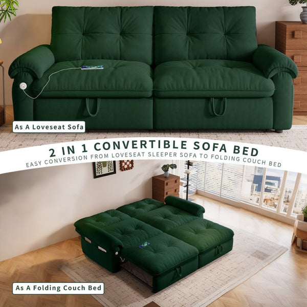 English Elm Multi-functional Velvet Sleeper Sofa with Steel Frame for Studios and Guest Rooms W3820S00049