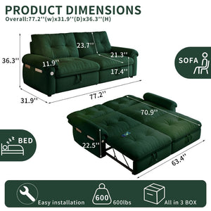 English Elm Multi-functional Velvet Sleeper Sofa with Steel Frame for Studios and Guest Rooms W3820S00049