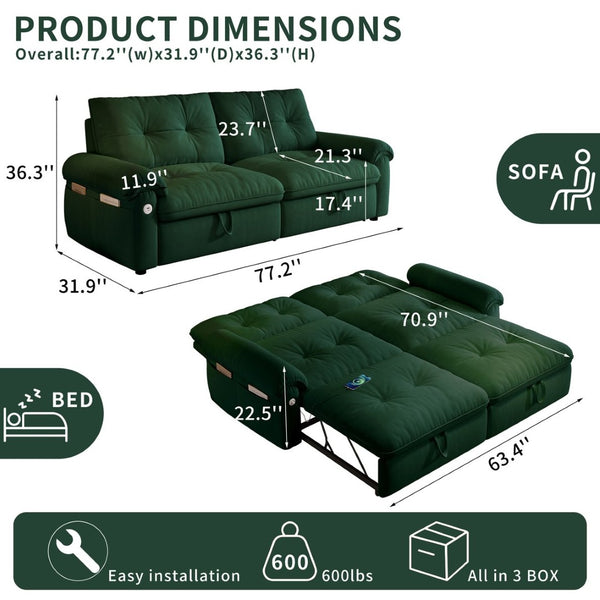 English Elm Multi-functional Velvet Sleeper Sofa with Steel Frame for Studios and Guest Rooms W3820S00049
