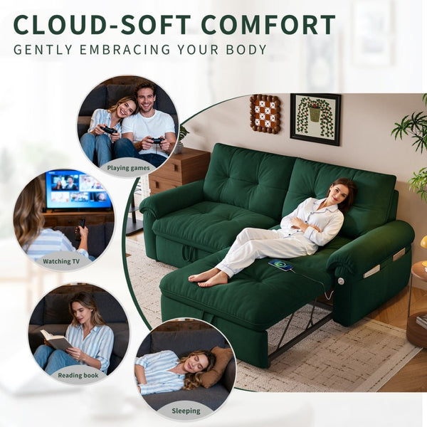 English Elm Multi-functional Velvet Sleeper Sofa with Steel Frame for Studios and Guest Rooms W3820S00049