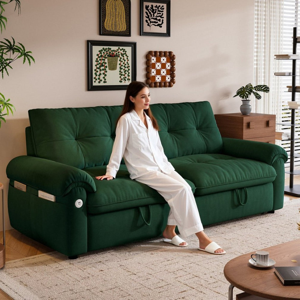 English Elm Multi-functional Velvet Sleeper Sofa with Steel Frame for Studios and Guest Rooms W3820S00049