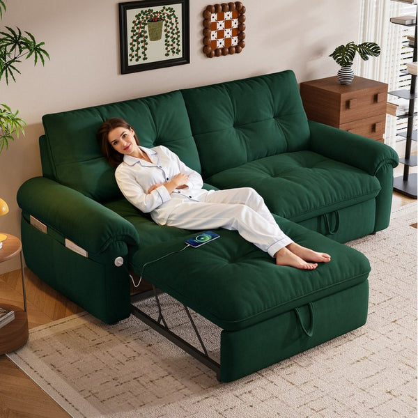 English Elm Multi-functional Velvet Sleeper Sofa with Steel Frame for Studios and Guest Rooms W3820S00049