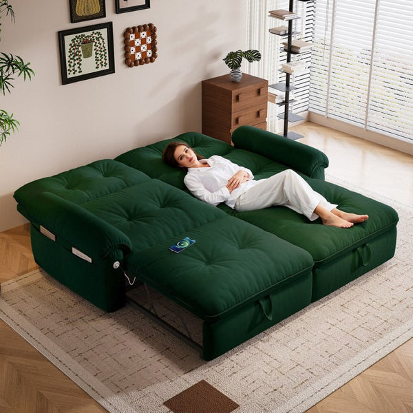 English Elm Multi-functional Velvet Sleeper Sofa with Steel Frame for Studios and Guest Rooms W3820S00049