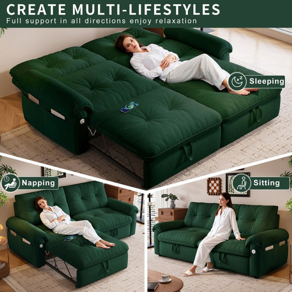 English Elm Multi-functional Velvet Sleeper Sofa with Steel Frame for Studios and Guest Rooms W3820S00049