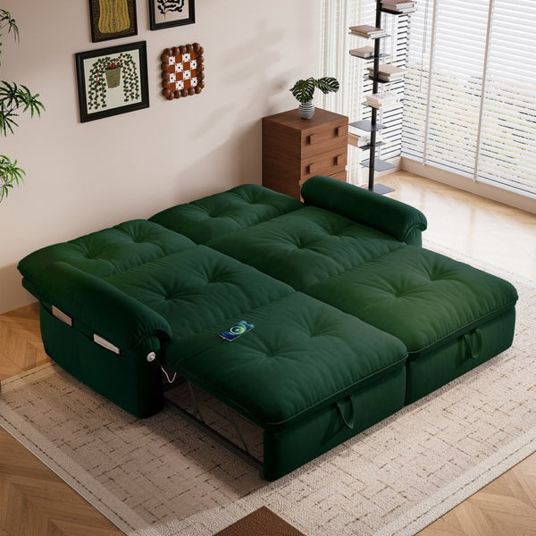 English Elm Multi-functional Velvet Sleeper Sofa with Steel Frame for Studios and Guest Rooms W3820S00049
