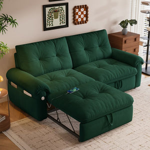 English Elm Multi-functional Velvet Sleeper Sofa with Steel Frame for Studios and Guest Rooms W3820S00049