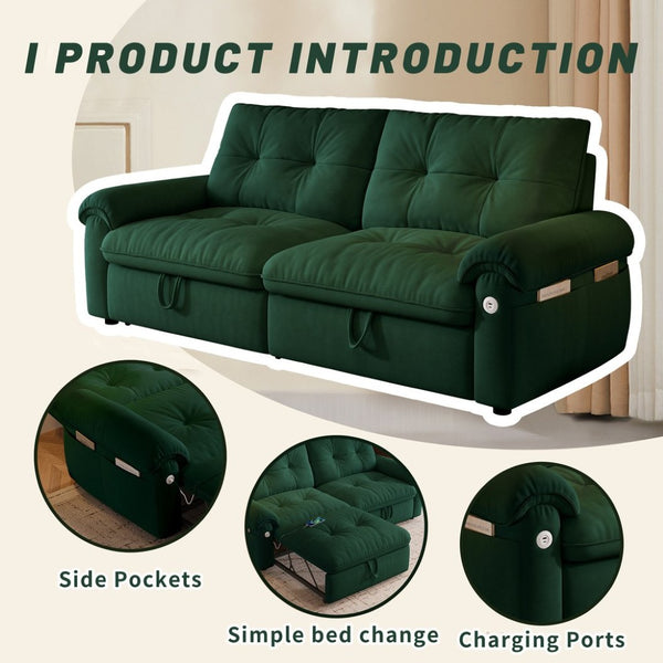 English Elm Multi-functional Velvet Sleeper Sofa with Steel Frame for Studios and Guest Rooms W3820S00049