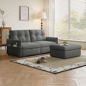 English Elm Sleeper Sectional Sofa with Pull Out Bed Ottoman Storage and Corduroy Upholstery W3820S00050