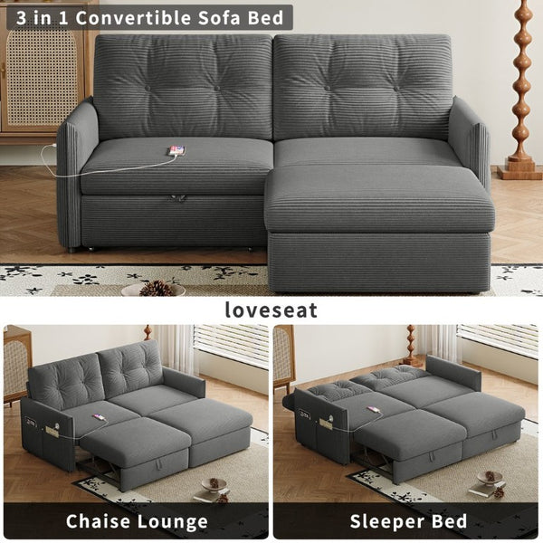 English Elm Sleeper Sectional Sofa with Pull Out Bed Ottoman Storage and Corduroy Upholstery W3820S00050