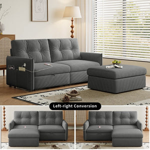 English Elm Sleeper Sectional Sofa with Pull Out Bed Ottoman Storage and Corduroy Upholstery W3820S00050