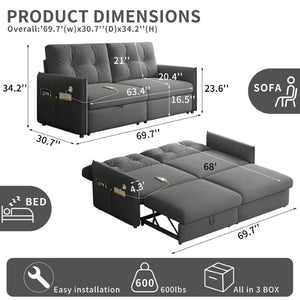 English Elm Sleeper Sectional Sofa with Pull Out Bed Ottoman Storage and Corduroy Upholstery W3820S00050