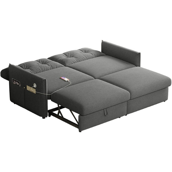 English Elm Sleeper Sectional Sofa with Pull Out Bed Ottoman Storage and Corduroy Upholstery W3820S00050