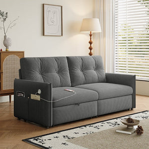 English Elm Sleeper Sectional Sofa with Pull Out Bed Ottoman Storage and Corduroy Upholstery W3820S00050