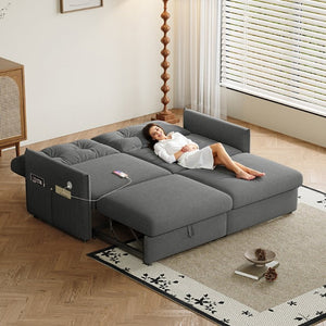 English Elm Sleeper Sectional Sofa with Pull Out Bed Ottoman Storage and Corduroy Upholstery W3820S00050