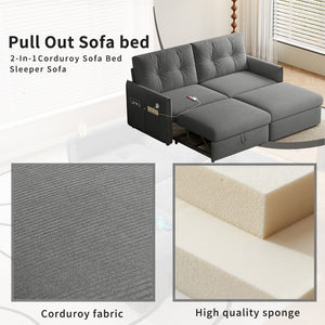 English Elm Sleeper Sectional Sofa with Pull Out Bed Ottoman Storage and Corduroy Upholstery W3820S00050