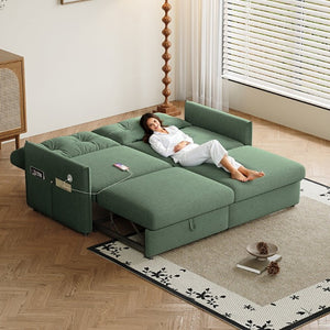 English Elm Sleeper Sectional Sofa with Ottoman Storage and USB Ports for Compact Living Spaces Green Corduroy W3820S00051