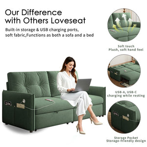 English Elm Sleeper Sectional Sofa with Ottoman Storage and USB Ports for Compact Living Spaces Green Corduroy W3820S00051