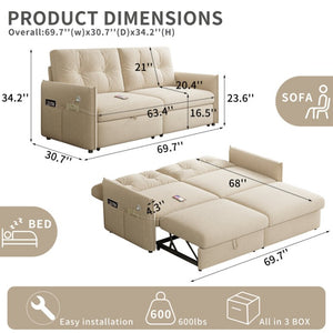 English Elm Sleeper Sectional Sofa with Ottoman Storage and USB Ports for Compact Living Spaces Beige Corduroy W3820S00052