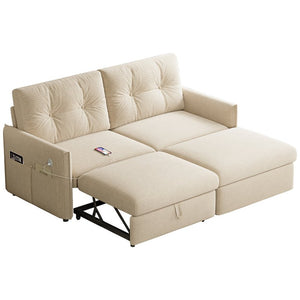 English Elm Sleeper Sectional Sofa with Ottoman Storage and USB Ports for Compact Living Spaces Beige Corduroy W3820S00052