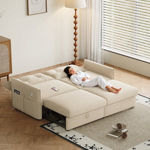 English Elm Sleeper Sectional Sofa with Ottoman Storage and USB Ports for Compact Living Spaces Beige Corduroy W3820S00052