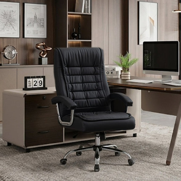 English Elm Executive High Back PU Leather Office Chair Spring Cushion Chrome Arms 350Lb Capacity Black W3835P483845