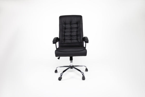 English Elm Executive High Back PU Leather Office Chair Spring Cushion Chrome Arms 350Lb Capacity Black W3835P483845