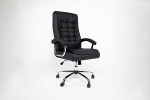 English Elm Executive High Back PU Leather Office Chair Spring Cushion Chrome Arms 350Lb Capacity Black W3835P483845