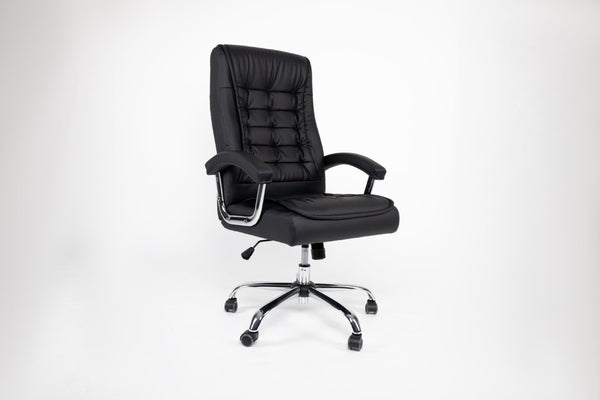 English Elm Executive High Back PU Leather Office Chair Spring Cushion Chrome Arms 350Lb Capacity Black W3835P483845
