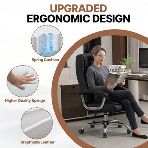 English Elm Executive High Back PU Leather Office Chair Spring Cushion Chrome Arms 350Lb Capacity Black W3835P483845