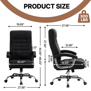English Elm Executive High Back PU Leather Office Chair Spring Cushion Chrome Arms 350Lb Capacity Black W3835P483845