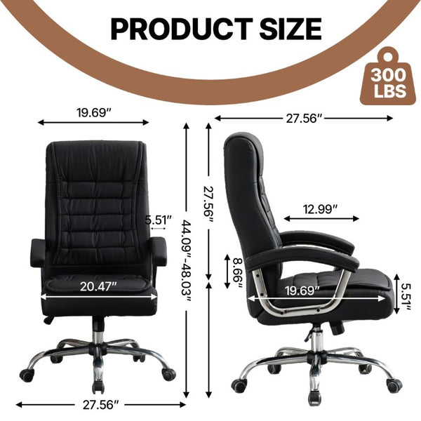English Elm Executive High Back PU Leather Office Chair Spring Cushion Chrome Arms 350Lb Capacity Black W3835P483845