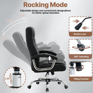 English Elm Executive High Back PU Leather Office Chair Spring Cushion Chrome Arms 350Lb Capacity Black W3835P483845