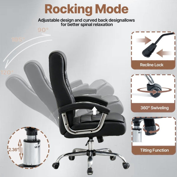 English Elm Executive High Back PU Leather Office Chair Spring Cushion Chrome Arms 350Lb Capacity Black W3835P483845