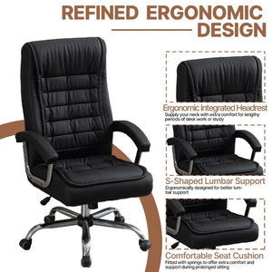 English Elm Executive High Back PU Leather Office Chair Spring Cushion Chrome Arms 350Lb Capacity Black W3835P483845