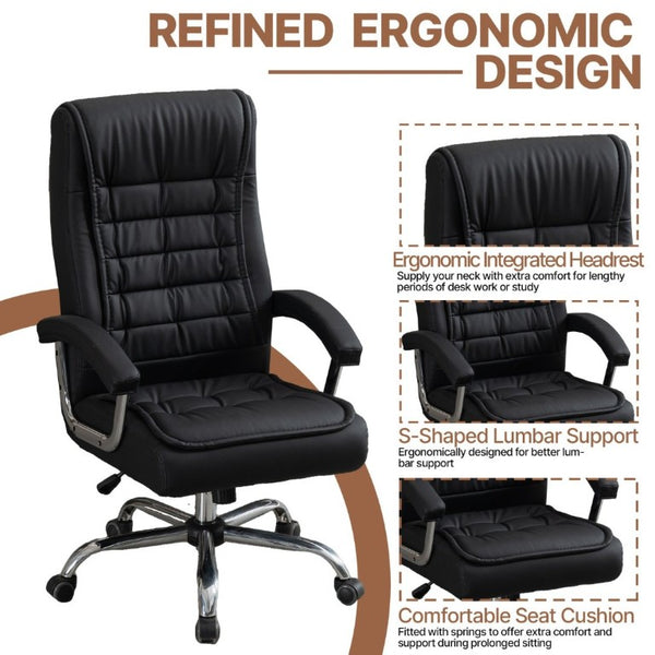 English Elm Executive High Back PU Leather Office Chair Spring Cushion Chrome Arms 350Lb Capacity Black W3835P483845