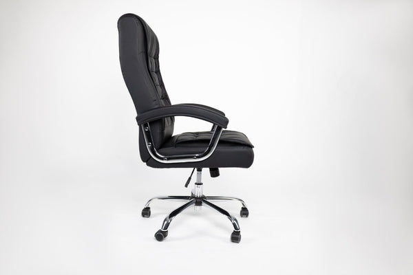 English Elm Executive High Back PU Leather Office Chair Spring Cushion Chrome Arms 350Lb Capacity Black W3835P483845