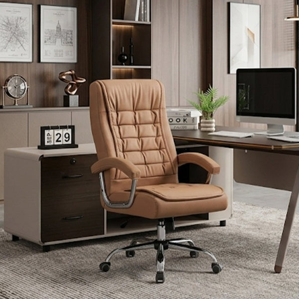 English Elm Executive High Back PU Leather Office Chair Spring Cushion Chrome Arms 350Lb Capacity Camel W3835P483846