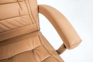 English Elm Executive High Back PU Leather Office Chair Spring Cushion Chrome Arms 350Lb Capacity Camel W3835P483846