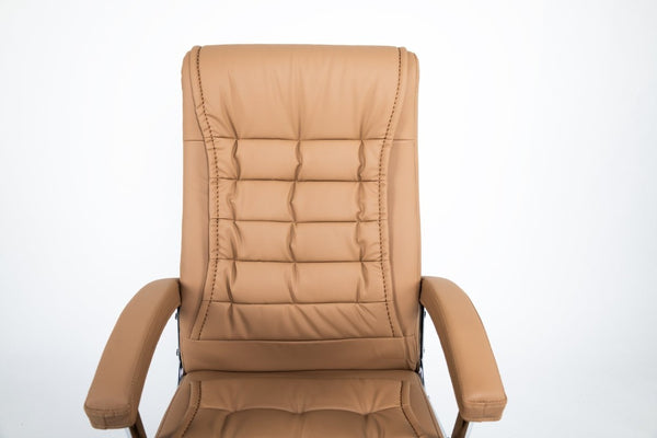 English Elm Executive High Back PU Leather Office Chair Spring Cushion Chrome Arms 350Lb Capacity Camel W3835P483846